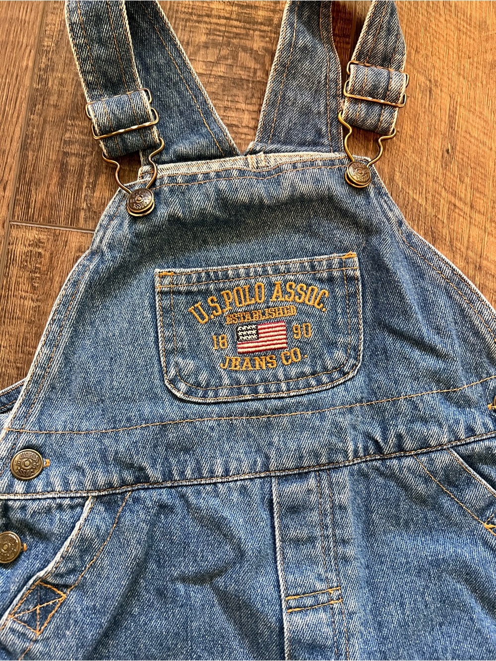 Vintage U.S. Polo Assn. Blue Denim Kids Overalls with Flag Patch